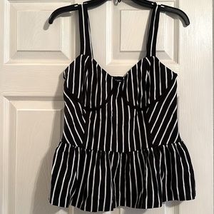 Express Black & White Babydoll Peplum Tank
